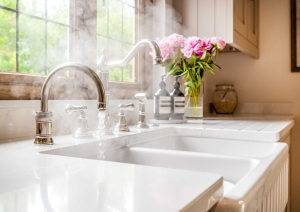 Butler sink with boiling water tap and steam